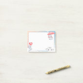 空飛ぶハート風船と傘を持つ猫 ポストイット (デスク上)