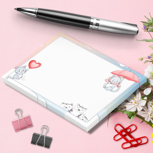 空飛ぶハート風船と傘を持つ猫 ポストイット