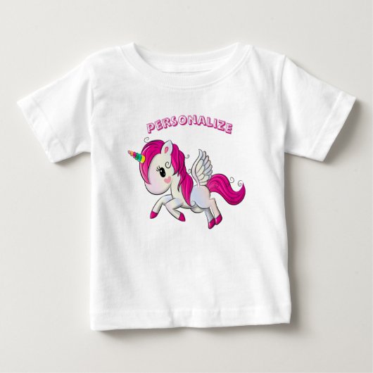 空飛ぶユニコーン ペガサス 虹の角 ベビーTシャツ (正面)
