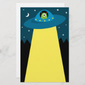 空飛ぶ円盤の宇宙船の子供のかわいいエイリアン 便箋 (正面/裏面)