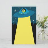 空飛ぶ円盤の宇宙船の子供のかわいいエイリアン 便箋 (スタンド正面)