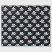 空飛ぶ円盤パターンのおもしろいのピンクのエイリアン ラッピングペーパー (フラット)