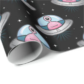 空飛ぶ円盤パターンのおもしろいのピンクのエイリアン ラッピングペーパー (ロールコーナー)