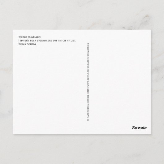 空飛ぶ女性と傘の世界旅行者カード ポストカード (裏面)