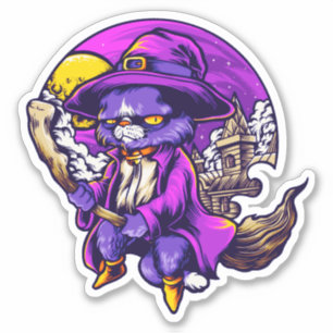 空飛ぶ子猫の魔女イラスト シール