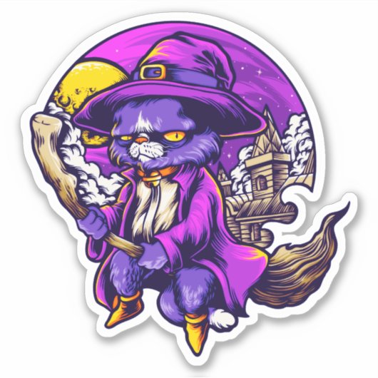 空飛ぶ子猫の魔女イラスト シール (正面)