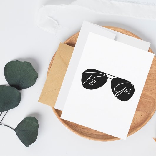 空飛ぶ少女 ブラック アビエーター サングラス 誕生日 ポストカード