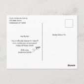 空飛ぶ少女, ブラック エイビエーター サングラス, かわいい誕生日 ポストカード (裏面)