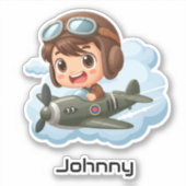 空飛ぶ少年 飛行機 雲 楽しい 子供たち オリジナル シール (正面)