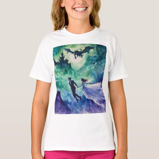 空飛ぶ恋人たち - 水彩画 Tシャツ (正面)