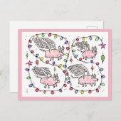 「空飛ぶ未来のベーコン」ホリデー ポストカード (正面/裏面)