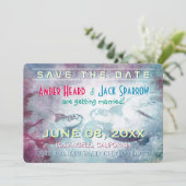 空飛ぶ海亀 | 結婚式 Save the Date カード (スタンド正面)