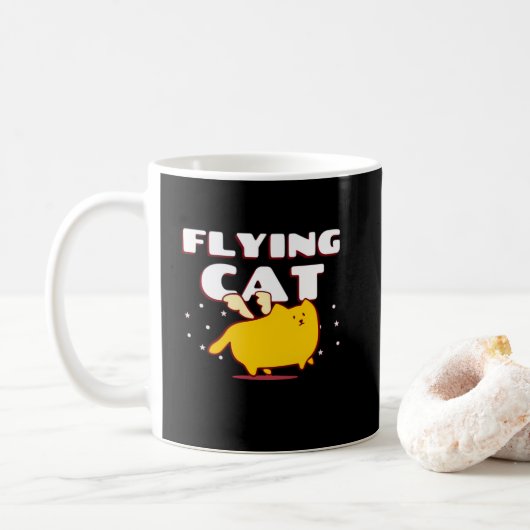 空飛ぶ猫 かわいい かわいい羽猫 コーヒーマグカップ (ドーナツ)