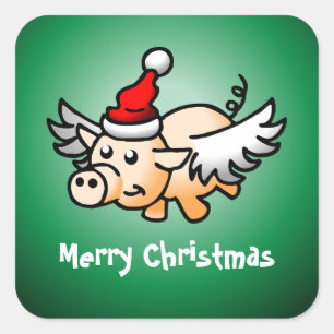 空飛ぶ豚のクリスマスクラシックスクエアステッカー スクエアシール
