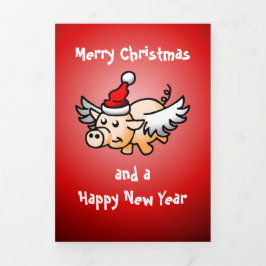 空飛ぶ豚のクリスマスフォトカード 三つ折りクリスマスカード