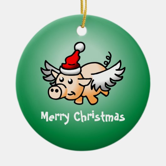 空飛ぶ豚のクリスマス陶器オーナメント セラミックオーナメント (正面)