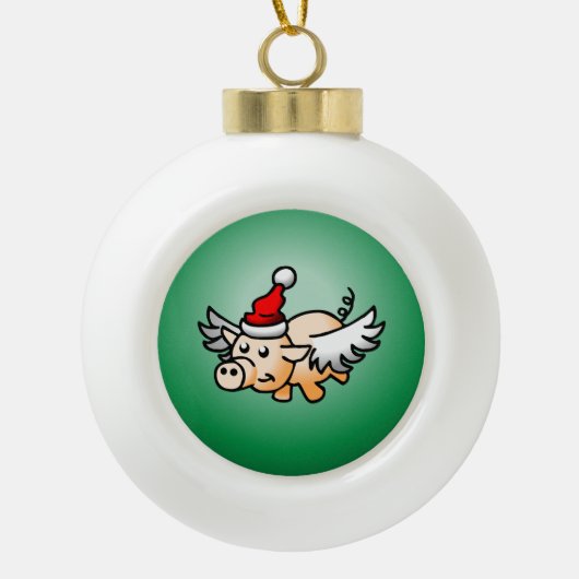 空飛ぶ豚のクリスマス セラミックボール オーナメント (正面)