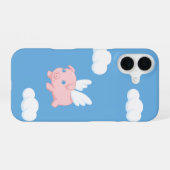 空飛ぶ豚 - 青い空に翼が生えたかわいい子豚 iPhone 16ケース (裏面横)