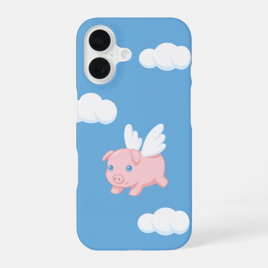 空飛ぶ豚 - 青い空に翼が生えたかわいい子豚 iPhone 16ケース (裏面)