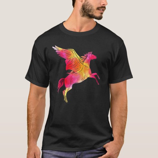 空飛ぶ馬の水彩ペガサスデザイン Tシャツ (正面)