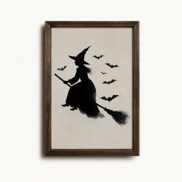 空飛ぶ魔女とコウモリの箒ハロウィンポスター ポスター