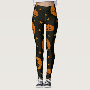 空飛ぶ魔女と浮遊するカボチャのハロウィン レギンス