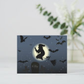 空飛ぶ魔女のハロウィーンシーン ポストカード (スタンド正面)