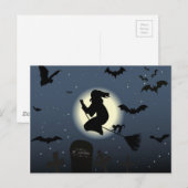 空飛ぶ魔女のハロウィーンシーン ポストカード (正面/裏面)