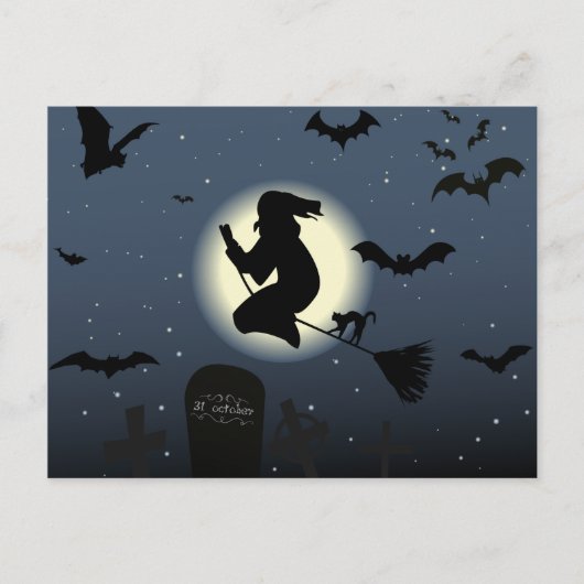 空飛ぶ魔女のハロウィーンシーン ポストカード (正面)