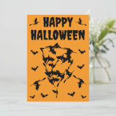 空飛ぶ魔女のハロウィーン スカル シルエット ポストカード (スタンド正面)