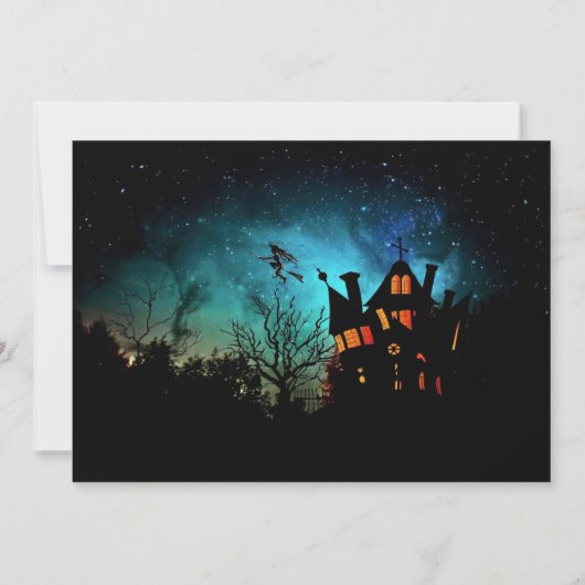 空飛ぶ魔女の不気味なハロウィンパーティーの招待状 招待状 (裏面)