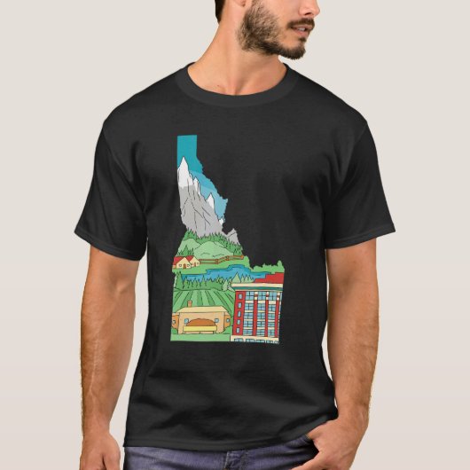 空飛ぶ魚 漁師 釣り アイダホ州の地図 Tシャツ (正面)