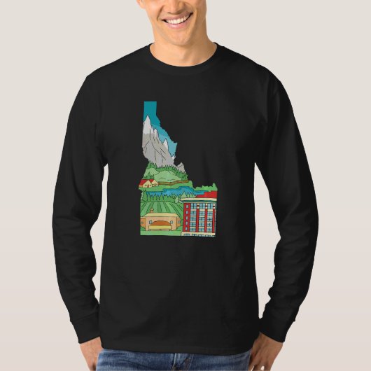 空飛ぶ魚 漁師 釣り アイダホ州の地図 Tシャツ (正面)