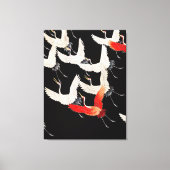 空飛ぶ鶴:日本の鳥の着物アート キャンバスプリント (正面)