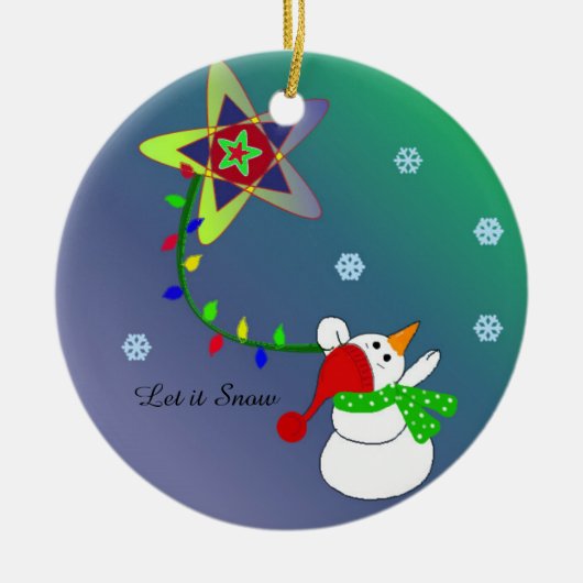 空飛んでいるの雪だるま セラミックオーナメント (正面)