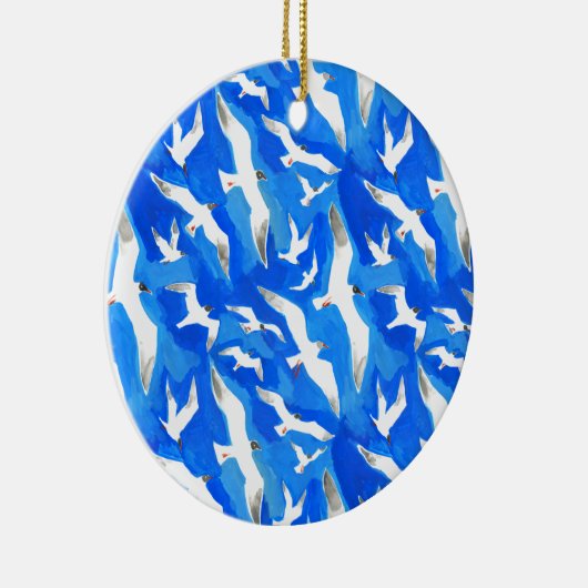 空飛んでいる青のカモメ セラミックオーナメント (右)