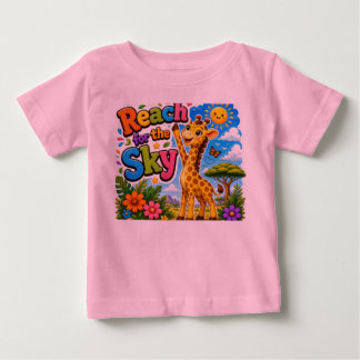 空高く届け | かわいいキリンのキャラクターデザイン ベビーTシャツ