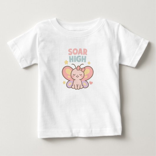 空高く翔け – パステルカラーの蝶々の喜び ベビーTシャツ (正面)