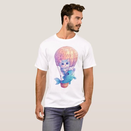空高く舞うキティ 〜 かわいい夢のような猫の冒険 Tシャツ (正面フル)