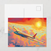空高く舞う飛行機 - 鮮やかな絵画的スタイルの芸術 ポストカード (正面/裏面)