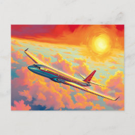 空高く舞う飛行機 - 鮮やかな絵画的スタイルの芸術 ポストカード