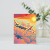 空高く舞う飛行機 - 鮮やかな絵画的スタイルの芸術 ポストカード (スタンド正面)