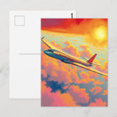 空高く舞う飛行機 - 鮮やかな絵画的スタイルの芸術 ポストカード (正面/裏面)