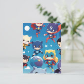 空高く飛ぶスーパーヒーローの子供たち ポストカード (スタンド正面)