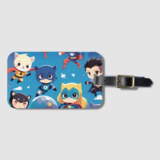 空高く飛ぶスーパーヒーローの子供たち ラゲッジタグ (正面横)