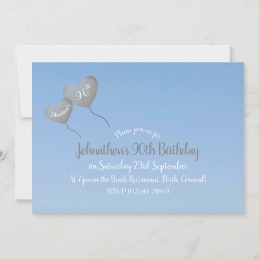 空90歳の誕生日パーティーで銀の風船 招待状 (裏面)