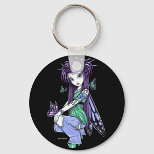 "空"の青のバラの入れ墨の蝶妖精Keychain キーホルダー