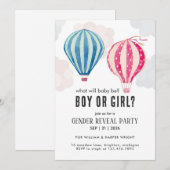 空 風船 青とピンク 男の子？それとも女の子？ 性別発表 招待状 (正面/裏面)