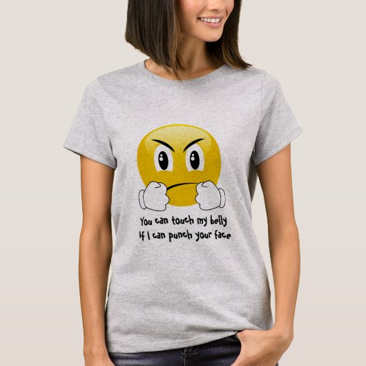 穿孔器の顔のEmojiの腹Touchの母性のTシャツ Tシャツ (正面)