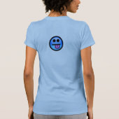 突き出る舌を搭載する青い顔。 おもしろい! Tシャツ (裏面)